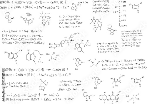 chemical formulas and elements.scientific background on white. hand-drawn.