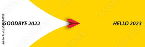 goodbye 2022 hello 2023 flying red airplane.year plan idea concept.Business leader,personality development idea concept