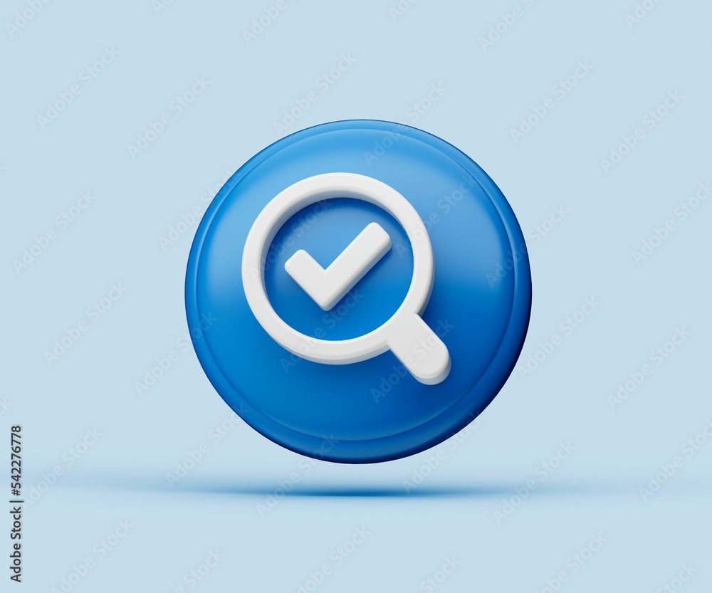 3D illustration of found search icon on blue background with shadow 3D illustration of found search icon on blue background with shadow