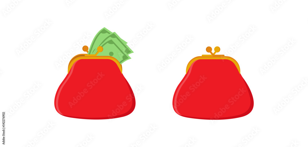 Empty and full wallet vector cartoon concept illustration isolated on a white background Empty and full wallet vector cartoon concept illustration isolated on a white background