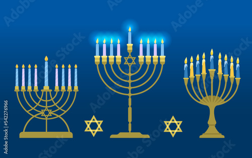 Menorahs are traditional festive Jewish candlesticks.
