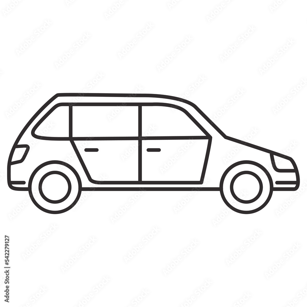 Car hatchback line icon.Outline sedan vector sign sedan.Vehicle symbol.Transportation simple style.Isolated on white background. Vector flat illustration.
