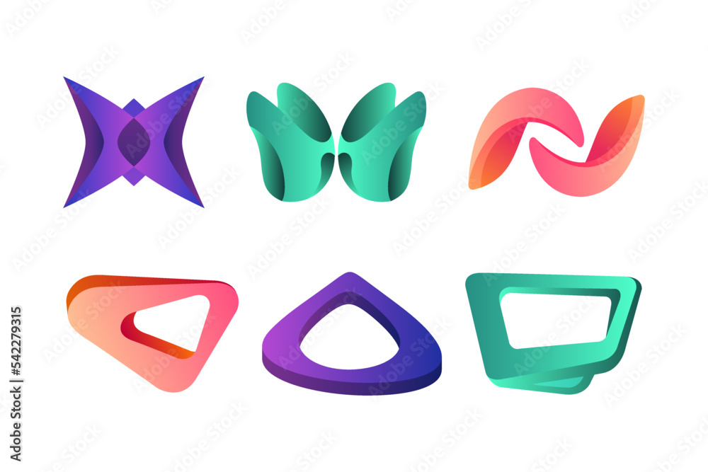 Futuristic Shape with Holographic Gradient Design as Graphic Creative Element Vector Set