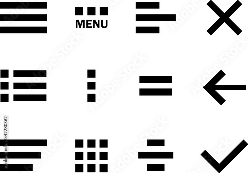 Set of hamburger menu flat icons. Vector illustration
