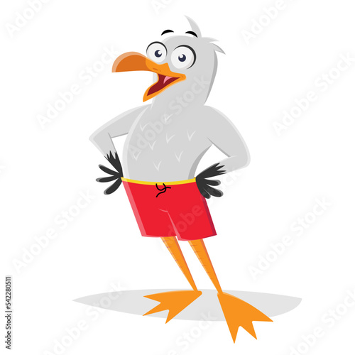 funny cartoon seagull in trunks