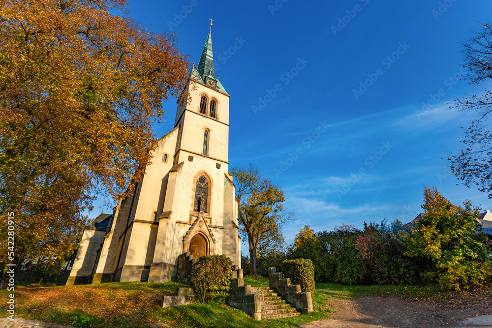 Naklejka premium Gothic church in the town of Krivoklat. Czechia