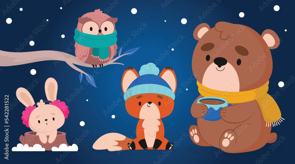 hand drawn flat winter animals collection vector design illustration hand drawn flat winter animals collection vector design illustration