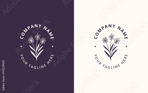 Minimalist feminine logo with hand drawn floral botanical logo template