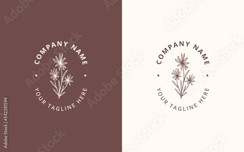 Minimalist feminine logo with hand drawn floral botanical logo template