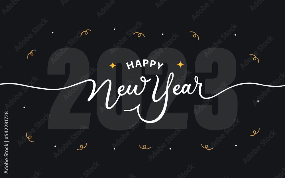 Happy new year 2023 lettering background with confetti decorations Happy new year 2023 lettering background with confetti decorations