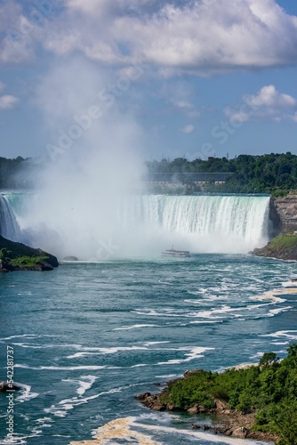 Beautiful shot of Niagara Falls under a blue cloudy sky on a sunny day