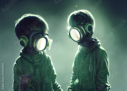 Kids in gas masks