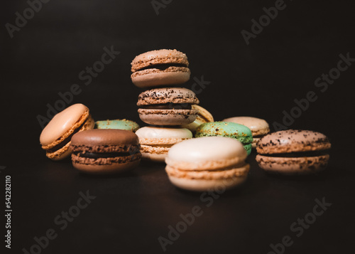 Sweet french Macarons on monochrome background