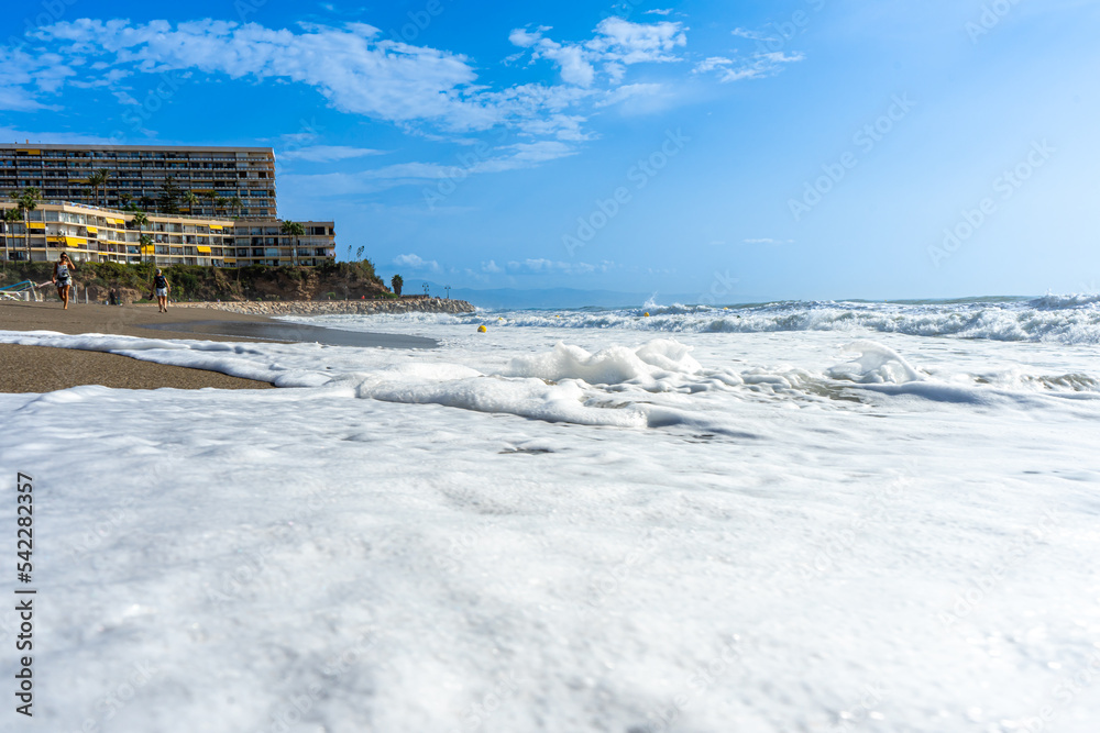 Waves on Mediterranean sea on the beach, Costa del Sol, Spain
