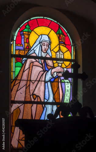 Swieta Katarzyna, Poland - October 16, 2022: St. Catherine church and Benedictine convent in Swieta Katarzyna village near Bodzentyn in Swietokrzyskie Mountains