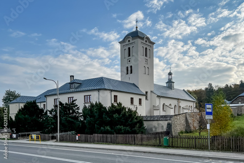 Swieta Katarzyna, Poland - October 16, 2022: St. Catherine church and Benedictine convent in Swieta Katarzyna village near Bodzentyn in Swietokrzyskie Mountains © rparys