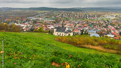 The Checiny town, panoramic view from the royal castle hill, Swietokrzyskie Province, Kielce County, southern Poland, Europe photo