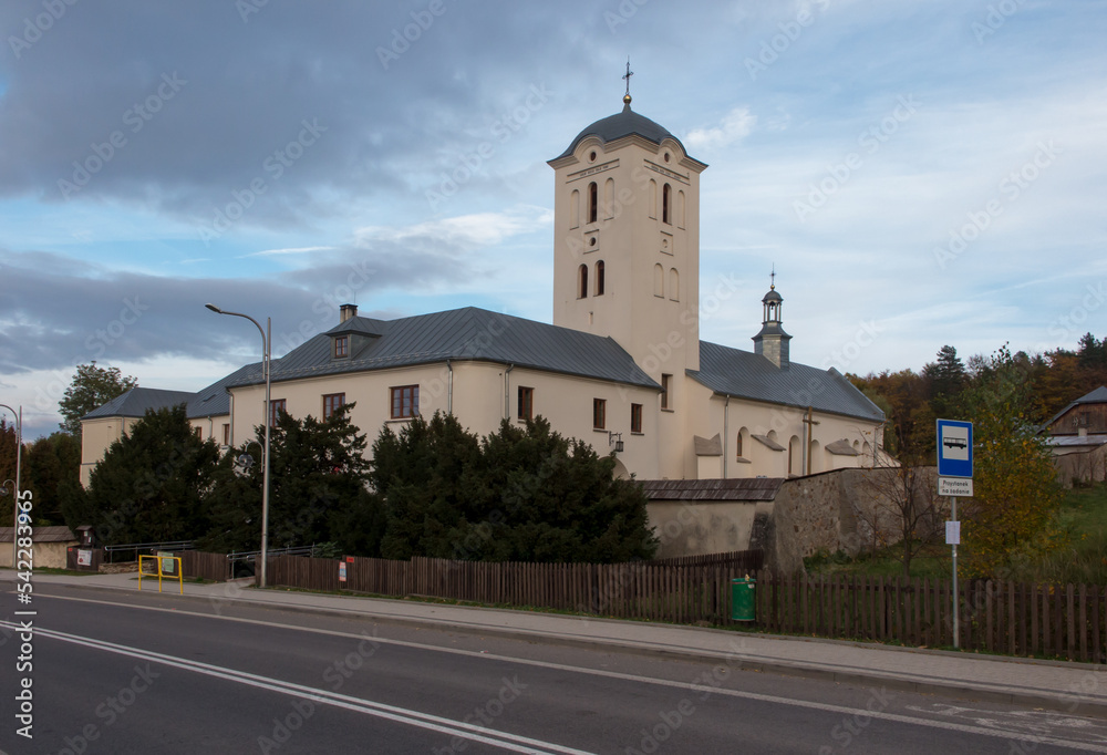 Fototapeta premium Swieta Katarzyna, Poland - October 16, 2022: St. Catherine church and Benedictine convent in Swieta Katarzyna village near Bodzentyn in Swietokrzyskie Mountains