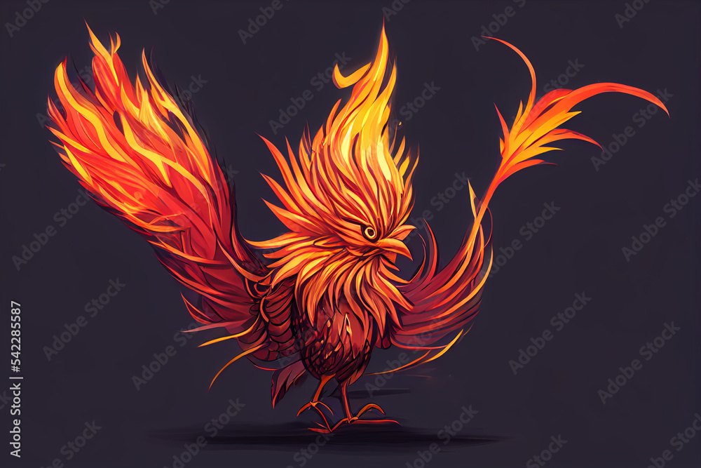 Phoenix fire bird character. Fantasy magic creature with red burning plumage. Phoenix fire bird character. Fantasy magic creature with red burning plumage.
