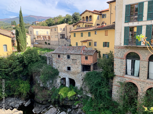 Loro Ciuffenna village view, Tuscany, Italy. Loro Ciuffenna is a medieval village with the oldest water mill in Tuscany. Loro Ciuffenna is a comune in the Province of Arezzo in the Italian region