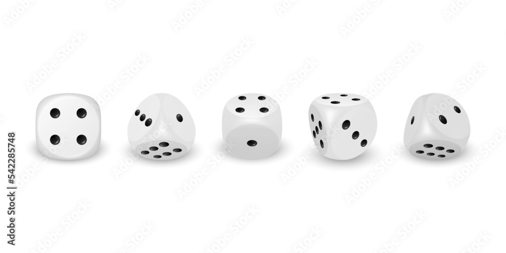 Vector 3d Realistic White Game Dice Icon Set Closeup Isolated. Game Cubes for Gambling, Casino Dices From One to Six Dots, Round Edges Vector 3d Realistic White Game Dice Icon Set Closeup Isolated. Game Cubes for Gambling, Casino Dices From One to Six Dots, Round Edges