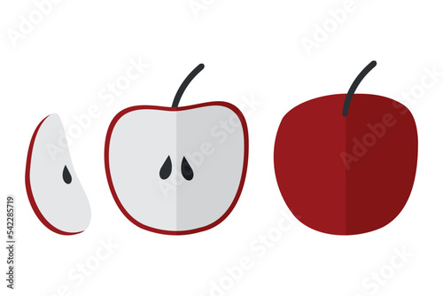 isolated vector set, whole and slice of apple