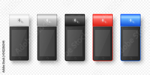 Vector 3d Realistic Wi-Fi Payment Machine Icon Set. POS Terminal Isolated. Design Template, Bank Payment Terminal, Mockup. Processing NFC Payments Device. Top View