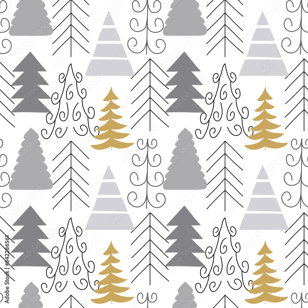 Obraz premium Christmas tree seamless pattern on white background.