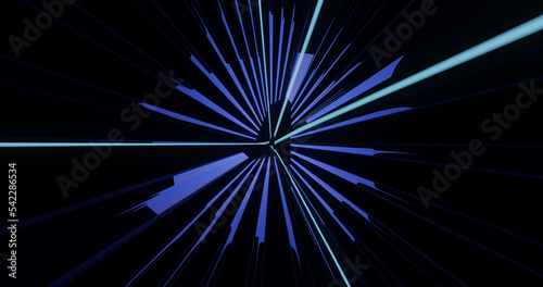 Render with blue jagged rays converging in perspective