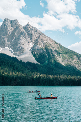 tow Kayaks on the Blue lake Emerald in the Canadian Rocky Mountains