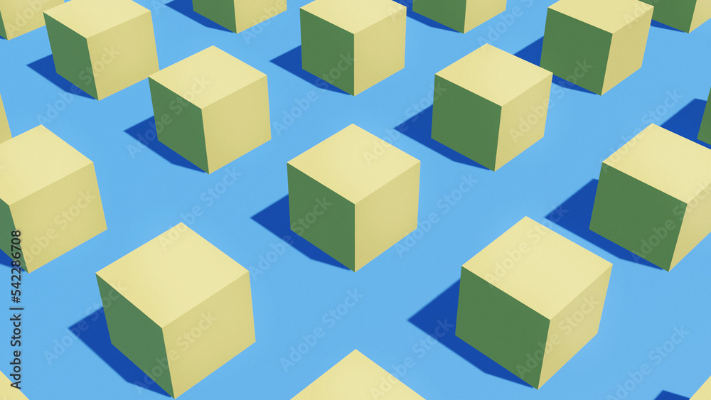 3d render of yellow cubes pattern on blue background. Minimalist design 3d render of yellow cubes pattern on blue background. Minimalist design