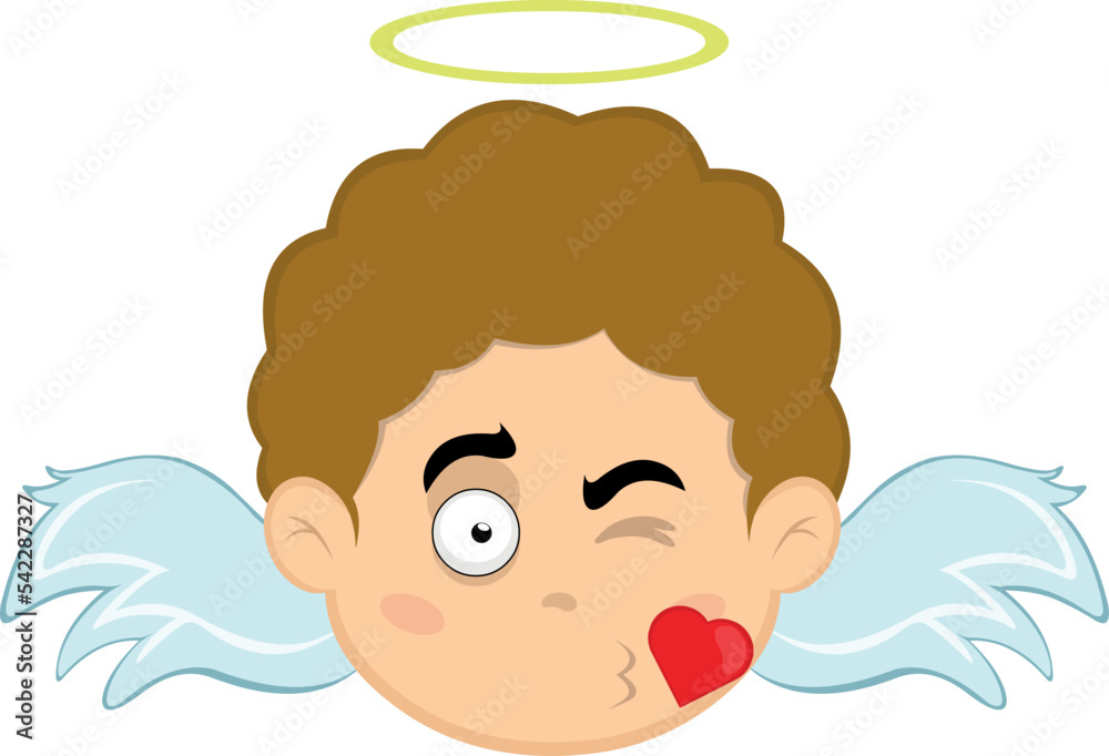 Vector illustration of a child angel cartoon giving a kiss in the shape of a heart Vector illustration of a child angel cartoon giving a kiss in the shape of a heart