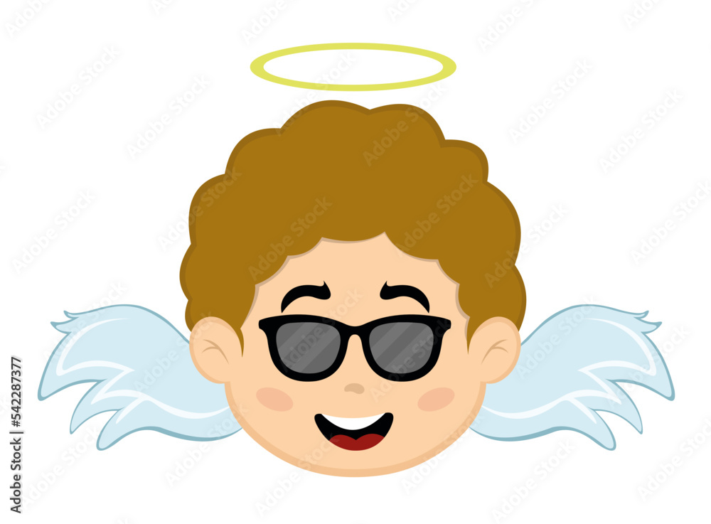 Vector illustration of the face of an angel boy with sunglasses and a cheerful expression