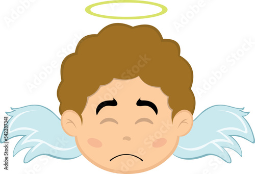 Vector illustration of the face of an angel child with a sad expression