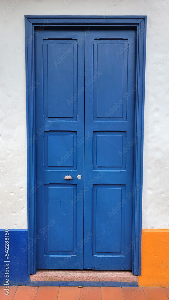 Close-up of an old blue wooden door