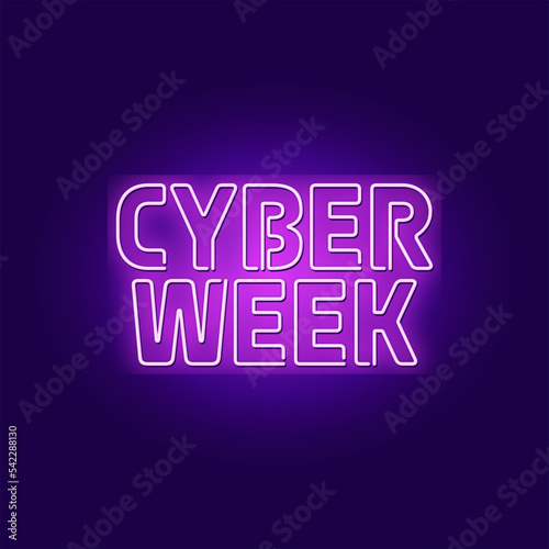 Neon pink glowing cyber week sale banner on purple background photo