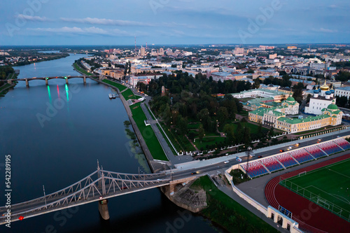 City of Tver. Aerial view of the Volga river embankment. Russia
