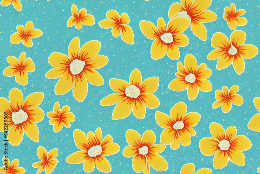 Seamless floral pattern with yellow flowers on a white background