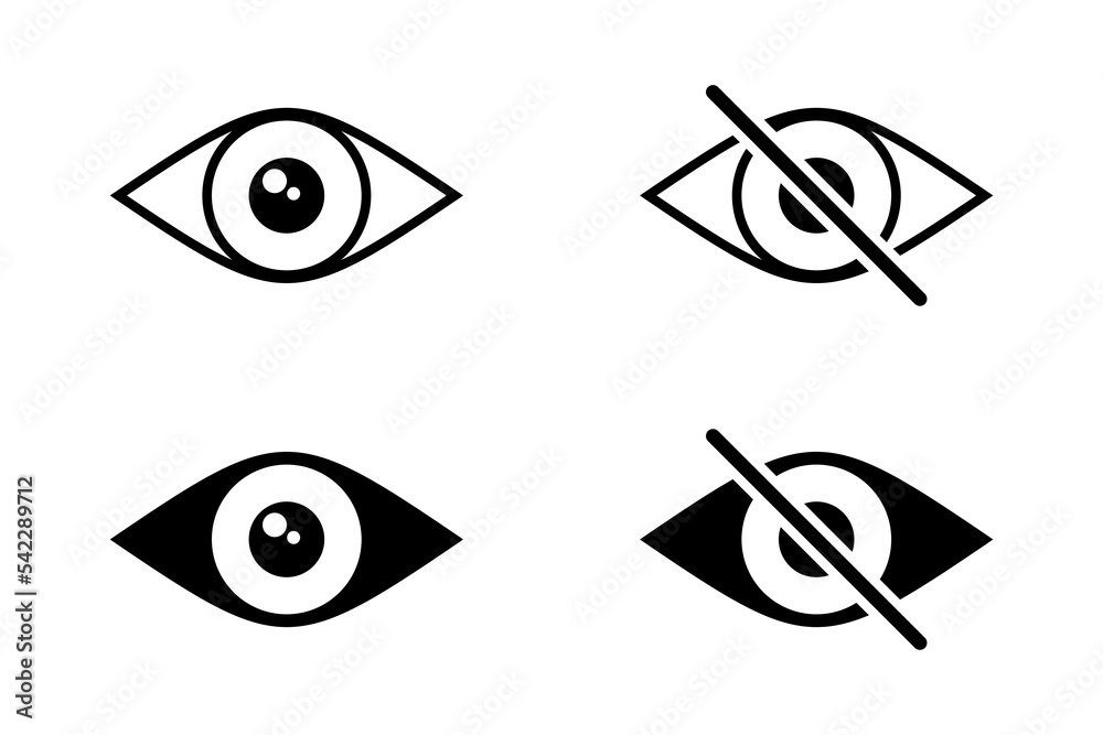 Eye icon set. Vision and invisible eyes vector icons set. See and unsee black symbols isolated Vector illustration EPS 10 Eye icon set. Vision and invisible eyes vector icons set. See and unsee black symbols isolated Vector illustration EPS 10