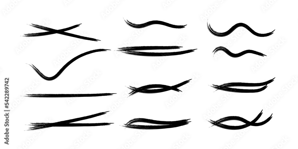 A set of strikethrough underlines. Brush stroke markers collection. Vector illustration of crossed scribble lines isolated on white background