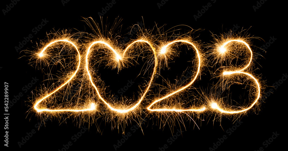 Sparkling numeral 2023 New Year on black background Sparkling numeral 2023 New Year on black background