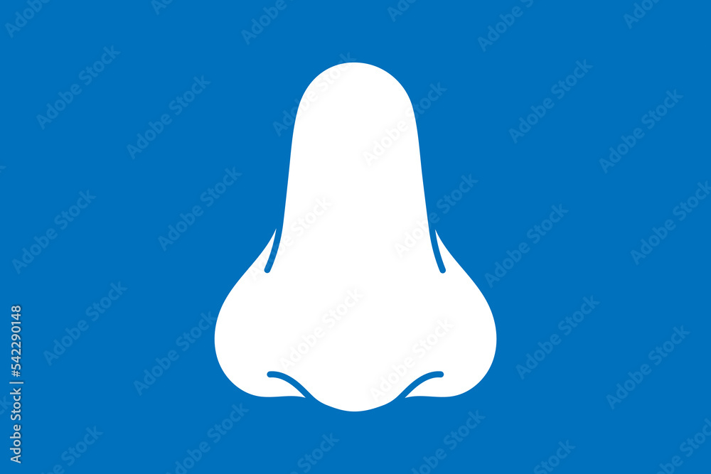 Human nose symbol isolated on blue background. Human organ icon. Vector illustration.