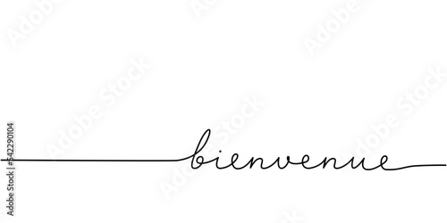 Bienvenue word - continuous one line with word. Minimalistic drawing of phrase illustration.