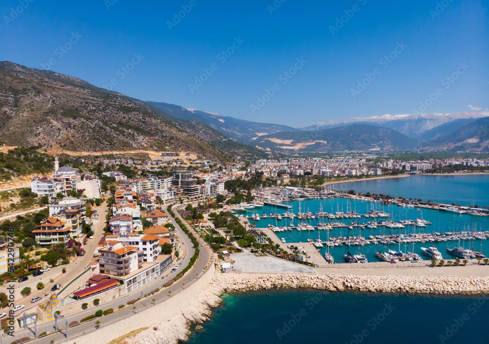 Aerial view of the resort town of Finike, located on the Mediterranean coast in Turkey