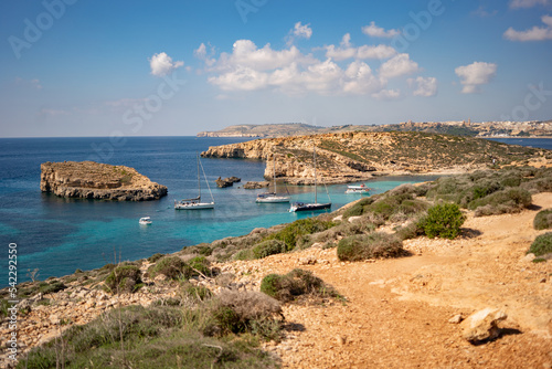 view of the coast of the region sea, comino island, malta