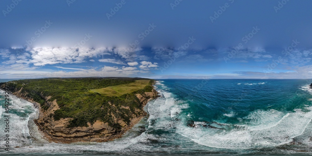 Bird's eye View Kangaroo Island Rugged Coastline with splash waves in Australia