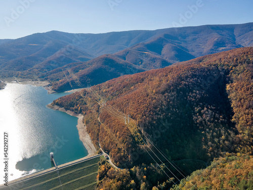 Aerial view of Bebresh reservoir at Vitinya Pass, Bulgaria photo