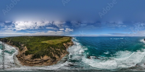 Bird's eye View Kangaroo Island Rugged Coastline with splash waves in Australia