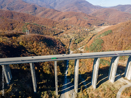 Aerial view of Bebresh Viaduct at Hemus motorway, Bulgaria photo