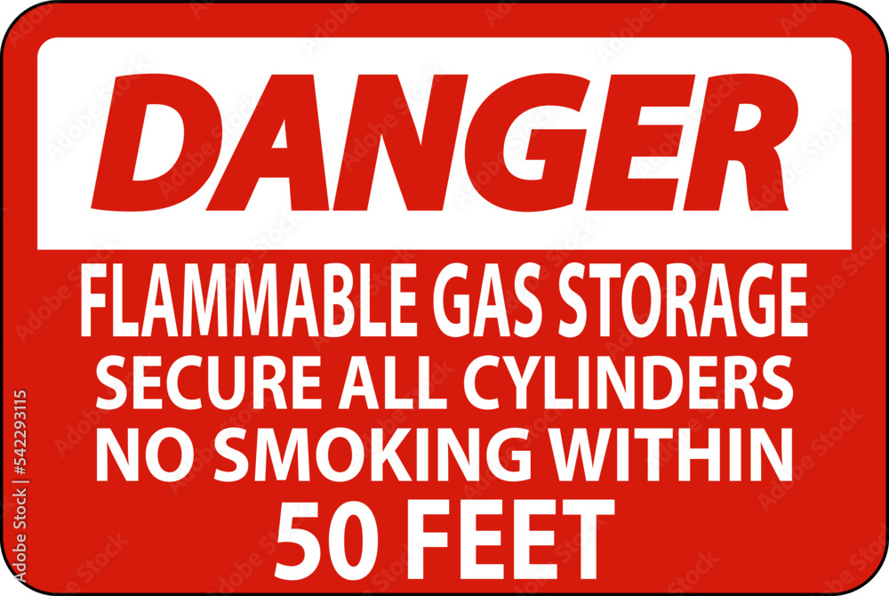 Danger Sign Flammable Gas Storage, Secure All Cylinders, No Smoking Within 50 Feet Danger Sign Flammable Gas Storage, Secure All Cylinders, No Smoking Within 50 Feet